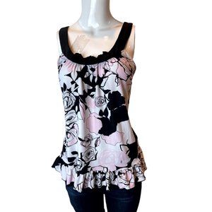 Linea Donatella Womens Floral Blouse Top Peplum Hem Backless Black Pink Size S